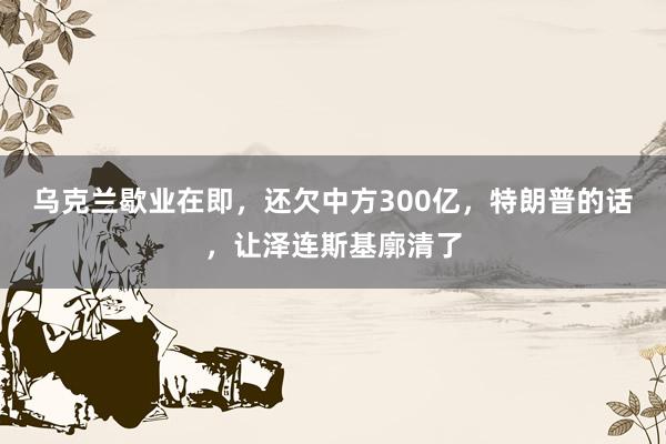 乌克兰歇业在即，还欠中方300亿，特朗普的话，让泽连斯基廓清了